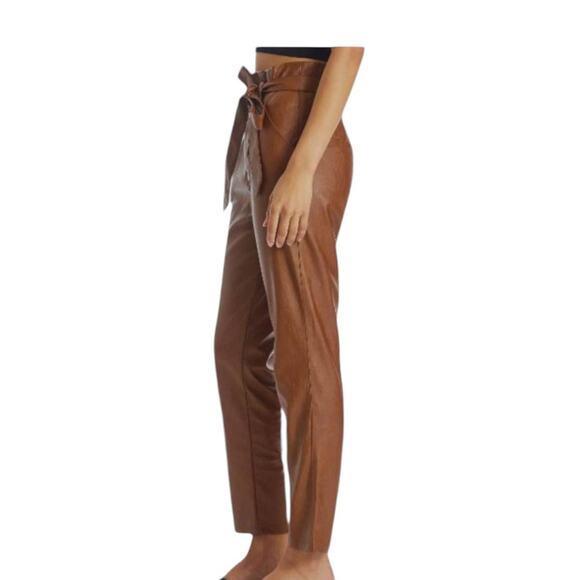 Lucy Paris Faux Leather Paperbag High Waist Ankle Pants Cognac NEW Medium - Picture 2 of 7